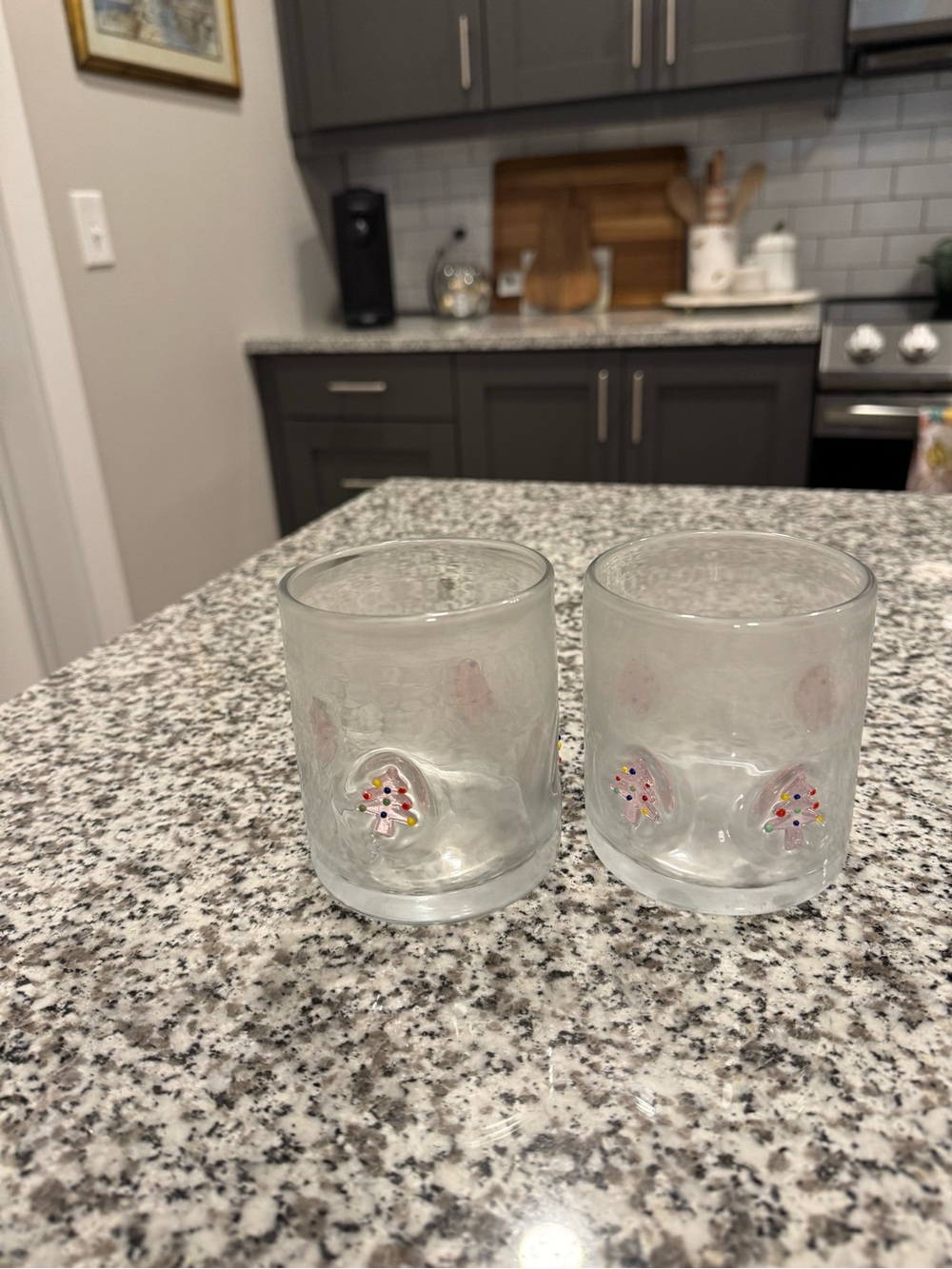 Clear Glass Tumbler Pair with Pink Dotted Accent - Unbranded